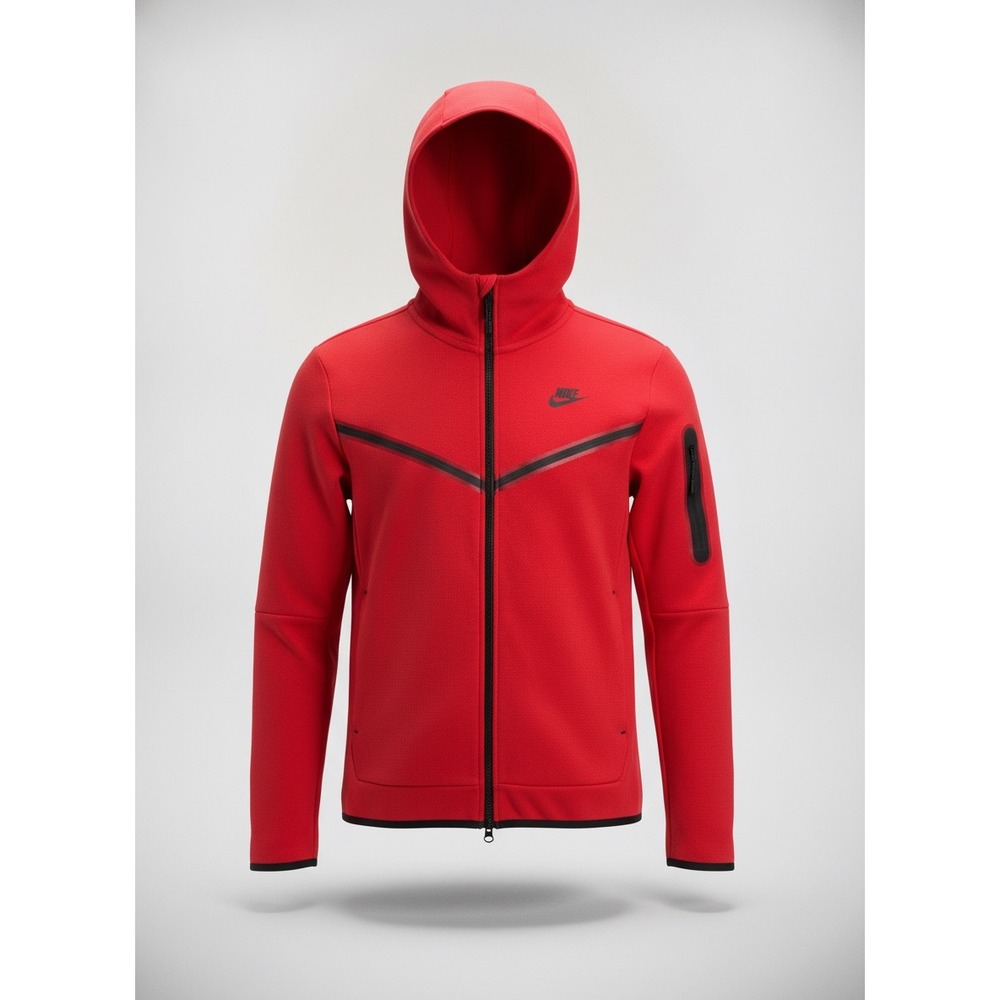 Nike Tech Fleece Full Zip Hoodie Mens Medium Red Black Trim CU4489-657